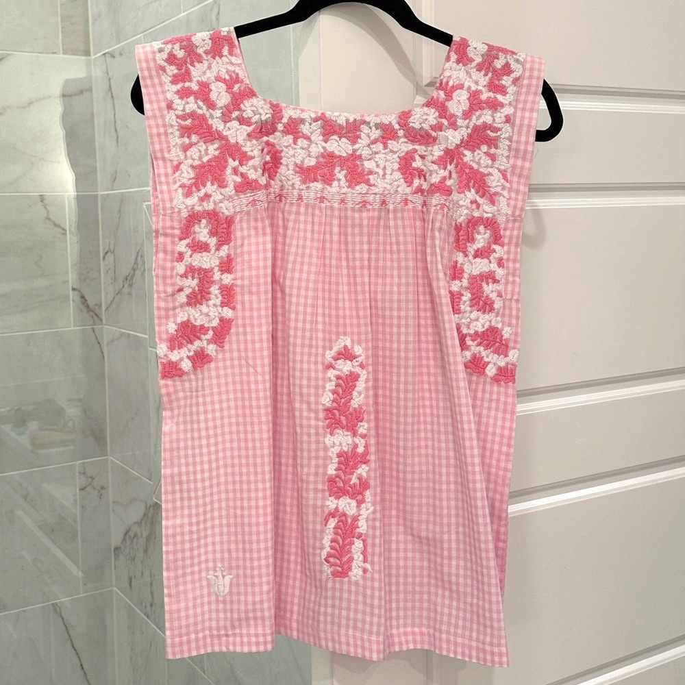 J. Marie Pink and White Gingham Top